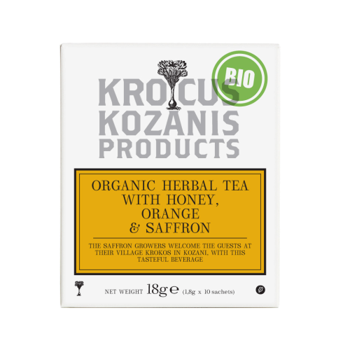 Krocus Kozanis TRADITIONAL Saffron Tea - BIO bylinný čaj s medem, pomerančem a šafránem