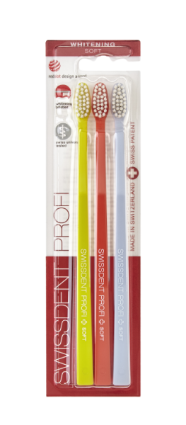 SWISSDENT WHITENING zubní kartáčky Soft (2+1 zdarma), LOCARNO (žlutá, korálová, lila)