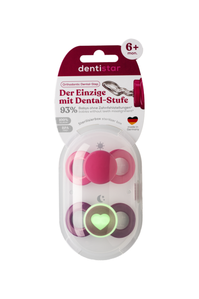 Dentistar Day & Night Soother, denní a noční dudlík, 6-14 měsíců, růžový