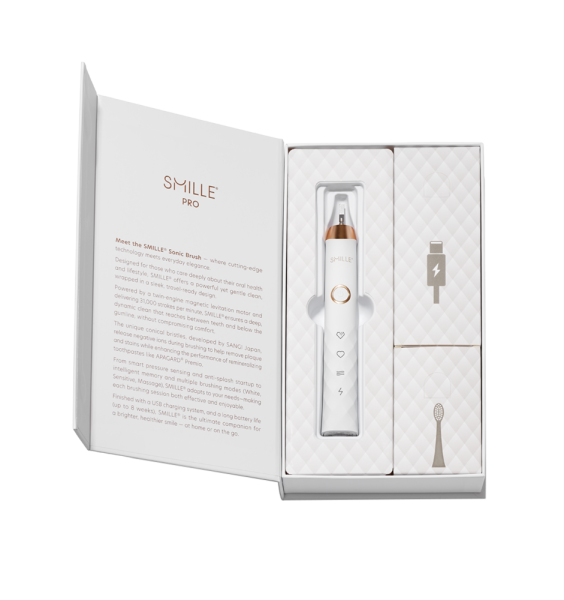 SMILLE PRO Sonic Brush - Prémiový sonický kartáček s kónickými vlákny SANGI, bílý