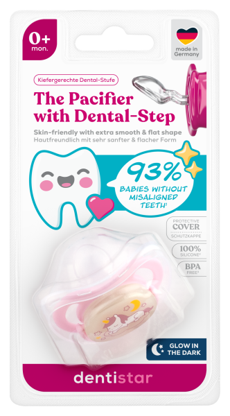 Dentistar noční ortodontický dudlík 0+ měsíců, růžový s koníkem, 1 ks