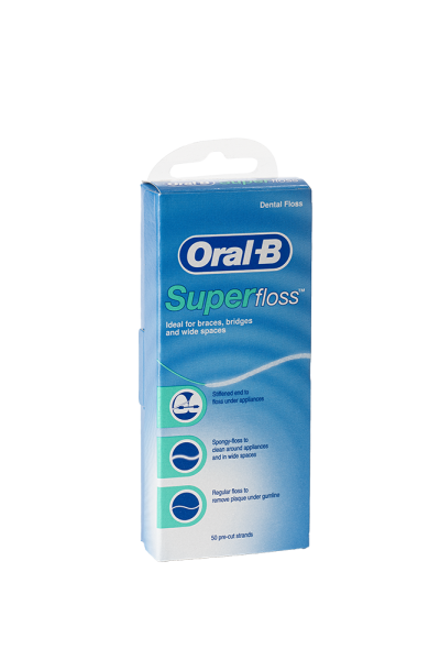 Oral-B Superfloss pro čištění rovnátek, můstků a implantátů, 50 ks (poničený obal)