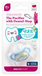 Dentistar noční ortodontický dudlík 0+ měsíců, modrý se slonem, 1 ks