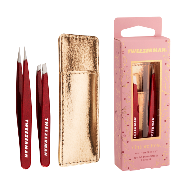 Tweezerman Vintage Rose Mini Tweezer Set – sada pinzet s pouzdrem v dárkovém balení
