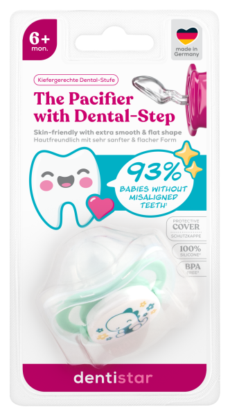 Dentistar ortodontický dudlík 6+ měsíců, zelený s dinosaurem, 1 ks