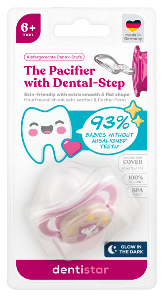 Dentistar noční ortodontický dudlík 6+ měsíců, růžový se sovou, 1 ks