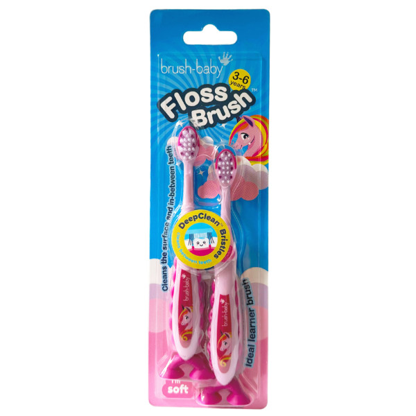 Brush-baby Unicorn FlossBrush™, dětský zubní kartáček s jednorožci, 2 ks, 3-6 let