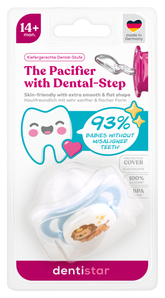 Dentistar ortodontický dudlík 14+ měsíců, modrý se lvem, 1 ks