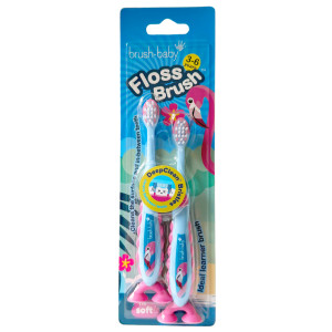 Brush-baby Flamingo FlossBrush™, dětský zubní kartáček s plameňáky, 2 ks, 3-6 let