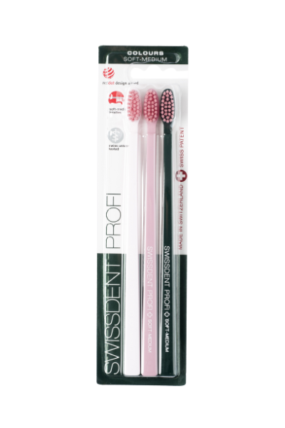 SWISSDENT COLOURS zubní kartáčky Soft-Medium (2+1 zdarma) PINK PARADISE