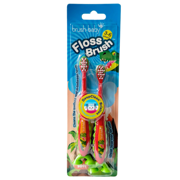 Brush-baby Dinosaur FlossBrush™, dětský zubní kartáček s dinosaury, 2 ks, 3-6 let