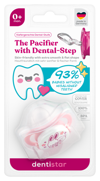 Dentistar ortodontický dudlík 0+ měsíců, růžový s jednorožcem, 1 ks