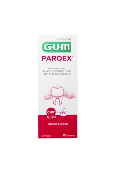 GUM PAROEX ústní voda (výplach, CHX 0,12 % + CPC 0,05 %), 300 ml (poničený obal)