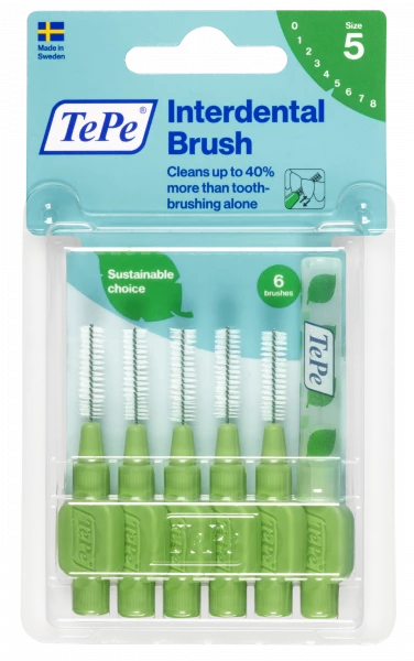 TePe Original mezizubní kartáčky z bioplastu 0,8 mm, zelené, 6 ks