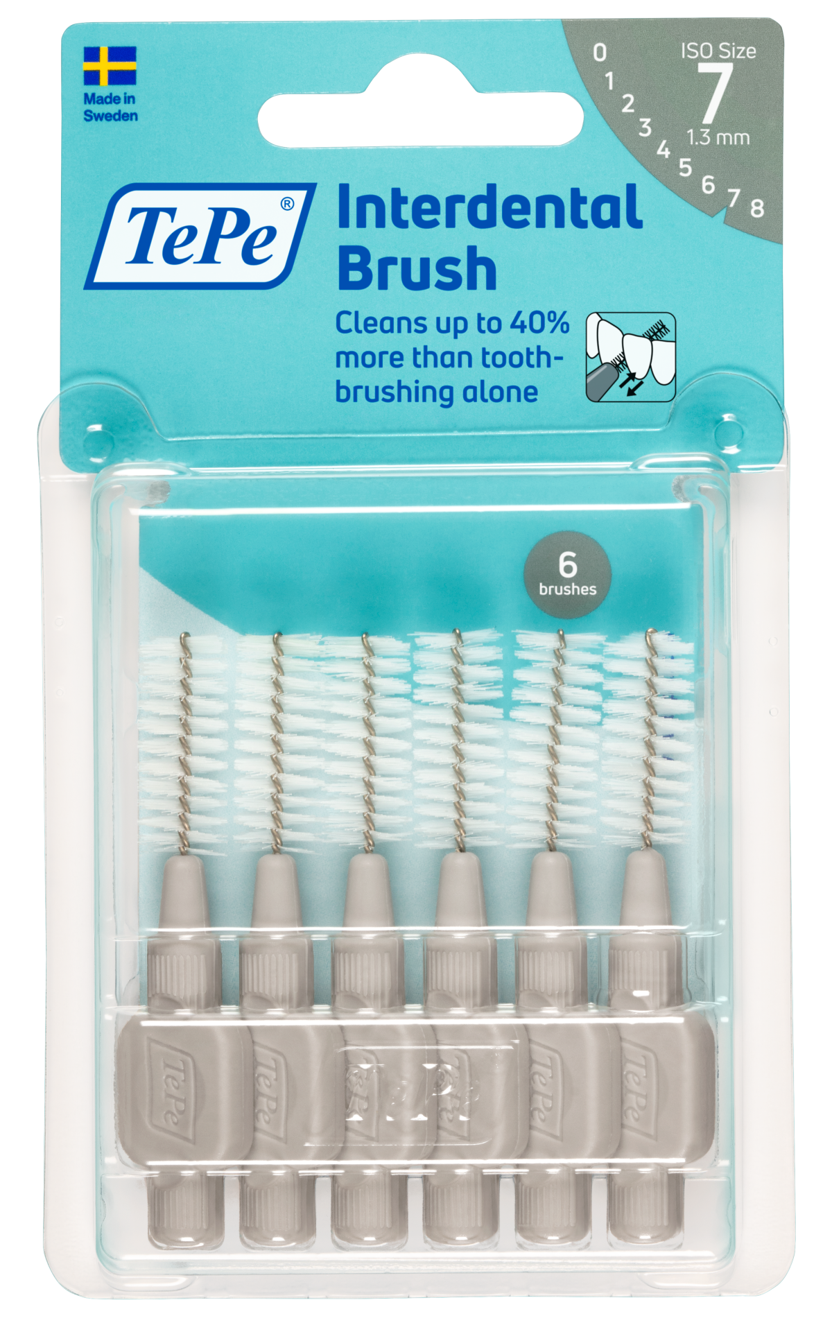 TePe Original mezizubní kartáčky z bioplastu 1,3 mm, šedé, 6 ks