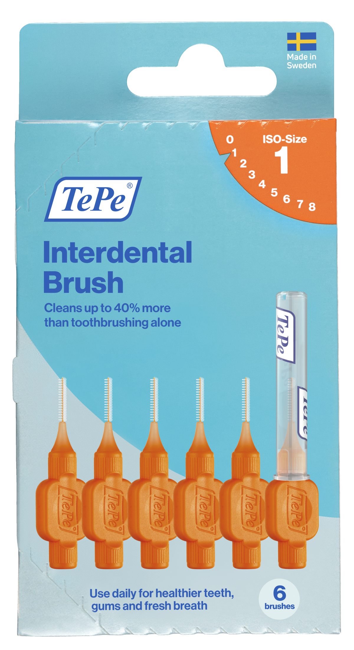 TePe Original mezizubní kartáčky z bioplastu 0,45 mm, oranžové, 6 ks, krabička