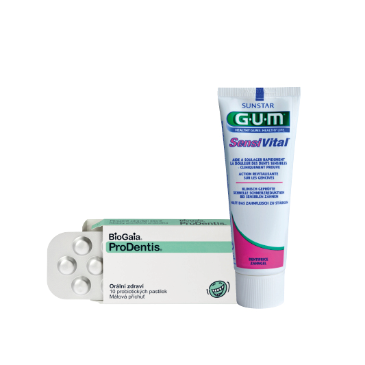 GUM SensiVital , zubní pasta, a BioGaia ProDentis, orální probiotikum za 199 Kč