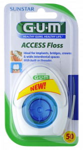 GUM ACCESS Floss zubní nit pro čištění implantátů a můstků, 50 ks