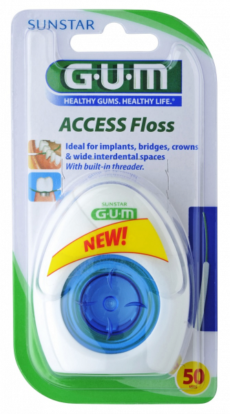 GUM ACCESS Floss zubní nit pro čištění implantátů a můstků, 50 ks