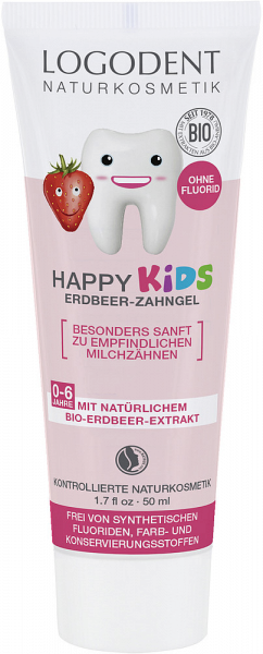 LOGODENT Happy Kids zubní gel BIO, jahoda, 50 ml