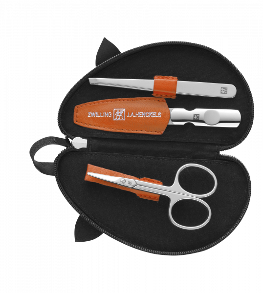 ZWILLING manikúra ve tvaru myšky, kožená, oranžová, 3 části