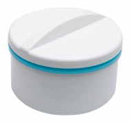 Dóza pro zubní náhrady se sítkem, bílá/modrá