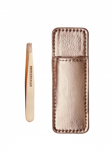 Tweezerman Rose Gold Mini Slant s cestovním pouzdrem