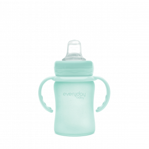 Everyday Baby skleněná lahvička s pítkem a držátkem, 150 ml, zelená