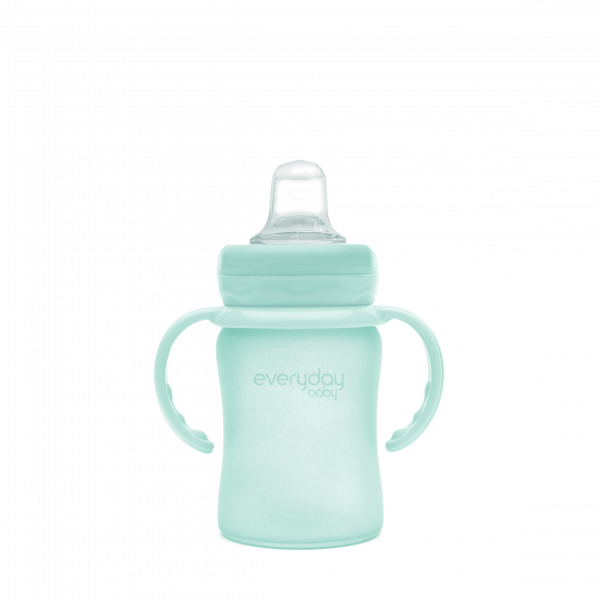 Everyday Baby skleněná lahvička s pítkem a držátkem, 150 ml, zelená