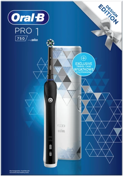 Oral-B PRO 750 Black elektrický kartáček + cestovní pouzdro ZDARMA