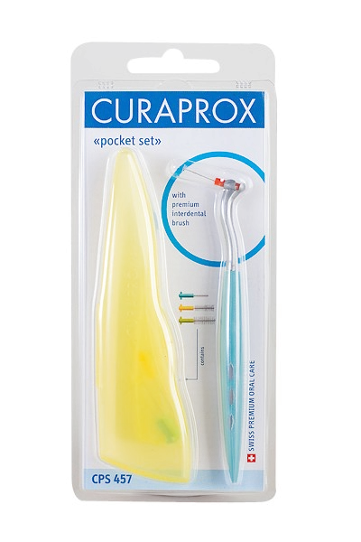 Curaprox CPS 457 Pocket Set sada mezizubní kartáčky + držák + pouzdro