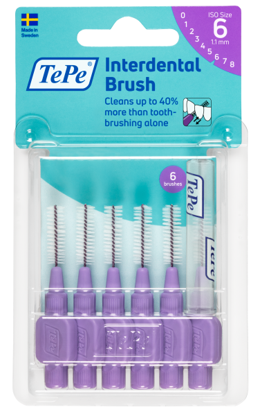 TePe Original mezizubní kartáčky z bioplastu 1,1 mm, fialové, 6 ks
