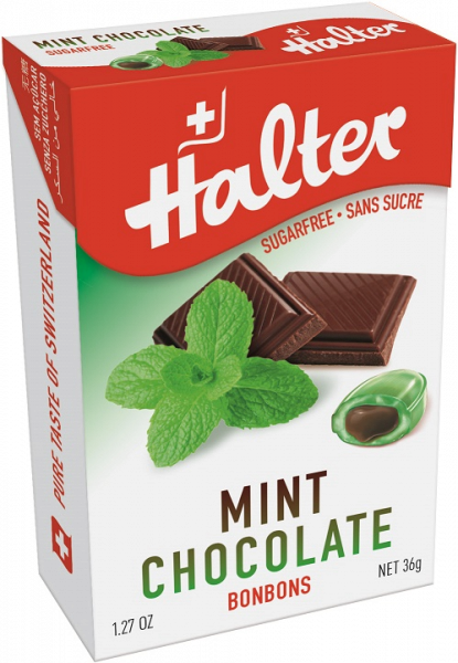 Halter Čoko Máta (Mint Chocolate), bonbóny bez cukru, 36 g