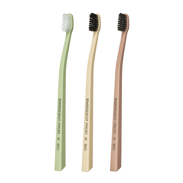 SWISSDENT BIO zubní kartáčky Soft (2+1 zdarma) pistáciová, banánová, pudrová