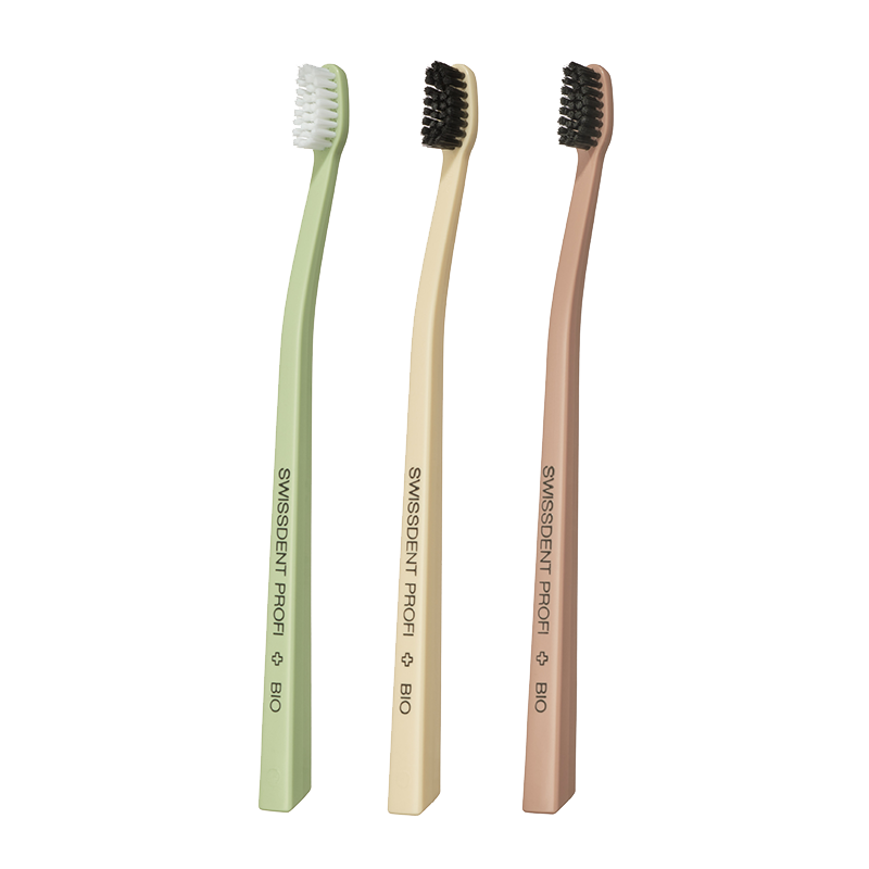 SWISSDENT BIO zubní kartáčky Soft (2+1 zdarma) pistáciová, banánová, pudrová