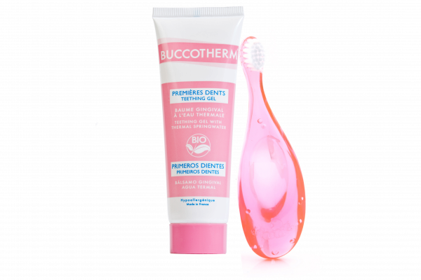 Buccotherm sada pro batolata - BIO masážní zklidňující gel, 50 ml + kartáček na první zoubky modrý