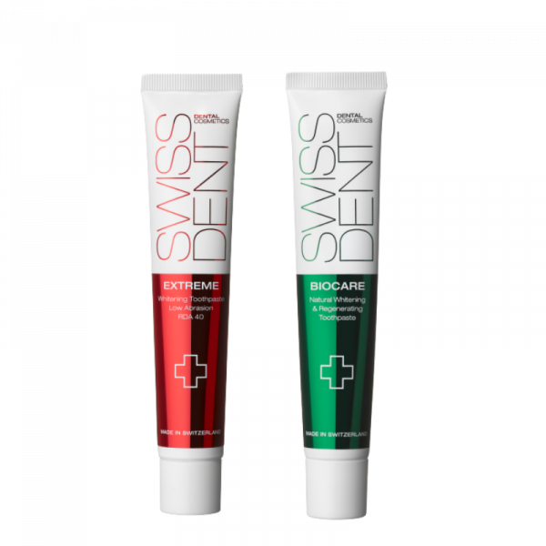 SWISSDENT EXTREME intenzivní bělicí pasta, 50 ml + SWISSDENT BIOCARE zubní pasta, 50 ml