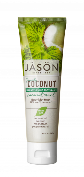 JASON Simply Strengthening coconut mint zubní pasta s kokosovým olejem a bez fluoridů, 119 g