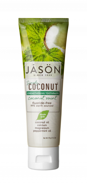 JASON Simply Strengthening coconut mint zubní pasta s kokosovým olejem a bez fluoridů, 119 g