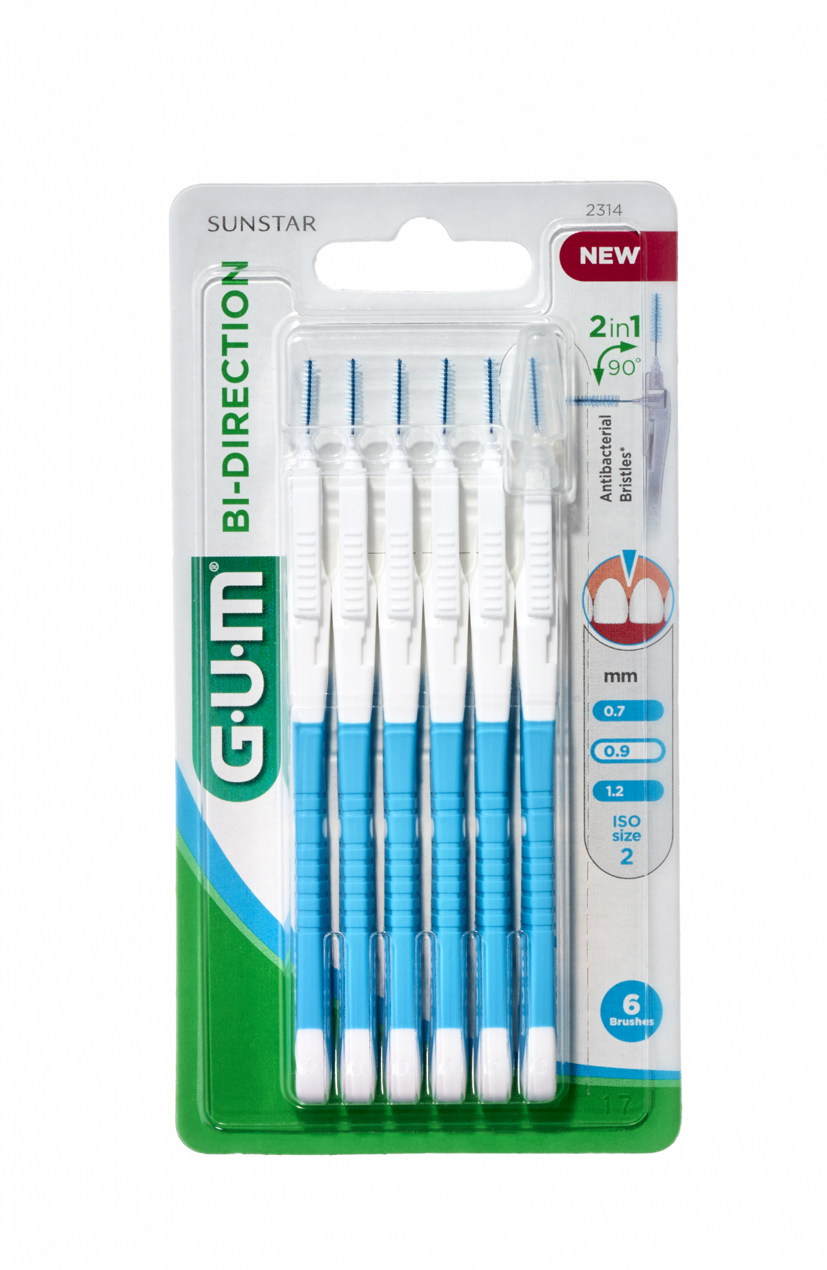 GUM BI-DIRECTION mezizubní kartáčky 0,9 mm, ISO 2, 6 ks