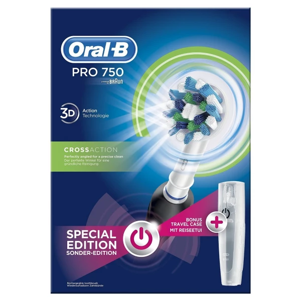 Oral-B PRO 750 Black elektrický kartáček + cestovní pouzdro ZDARMA