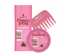 Lee Stafford Choco Locks dárková sada - maska na vlasy 200 ml, šampon 250 ml a hřeben Tek AFRO COMB