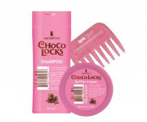 Lee Stafford Choco Locks dárková sada - maska na vlasy 200 ml, šampon 250 ml a hřeben Tek AFRO COMB