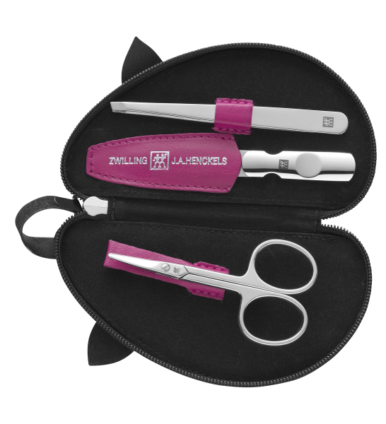 ZWILLING manikúra ve tvaru myšky, kožená, růžová, 3 části