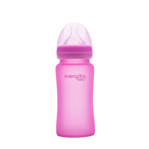Everyday Baby skleněná láhev s termo senzorem, 240 ml, růžová