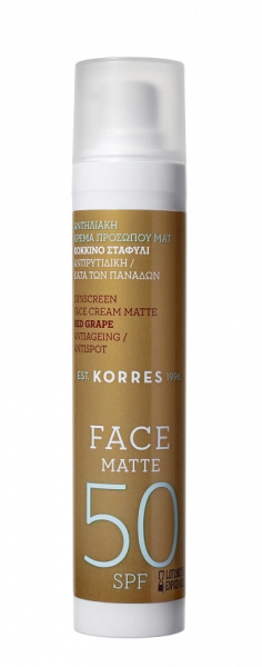 KORRES Red Grape Sunscreen Face Cream Matte SPF50 - zmatňující opalovací krém na obličej, 50 ml