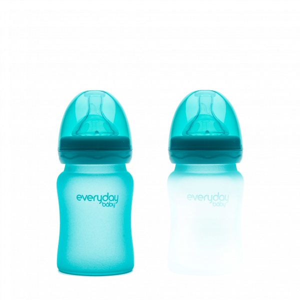 Everyday Baby skleněná láhev s termo senzorem, 150 ml, modrá