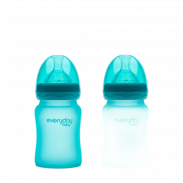 Everyday Baby skleněná láhev s termo senzorem, 150 ml, modrá