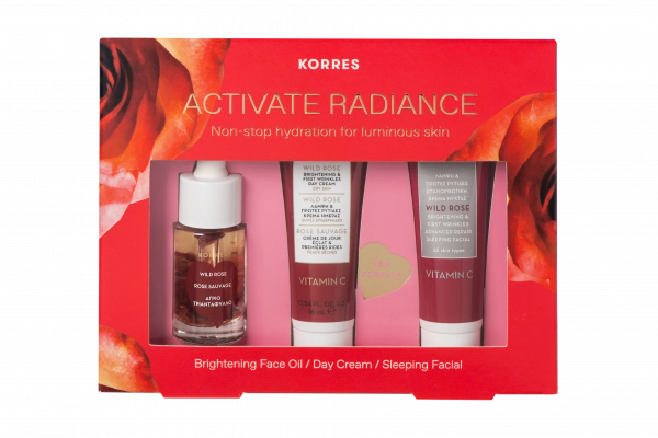 KORRES WILD ROSE ACTIVATE RADIANCE dárková sada pleťové rozjasňující a hydratační péče