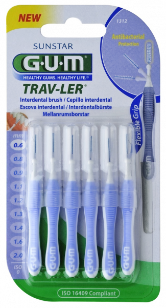 GUM TRAV-LER mezizubní kartáček s chlorhexidinem, ISO 0, cylindrický, 0,6 mm, 6 ks